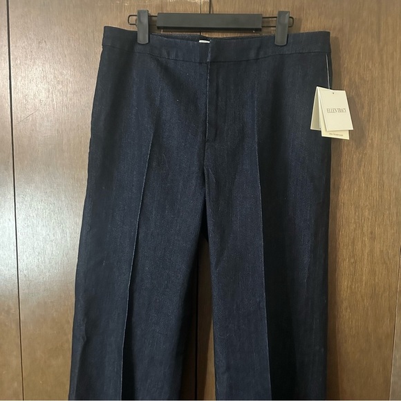 Ellen Tracy Women's Navy Indigo Denim Wide-Leg Linda Trouser Pants Sz 10 Short - Picture 3 of 12
